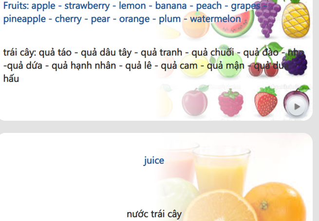 7 Hoa quả Fruits, học tên các loại hoa quả, trái cây trong tiếng anh